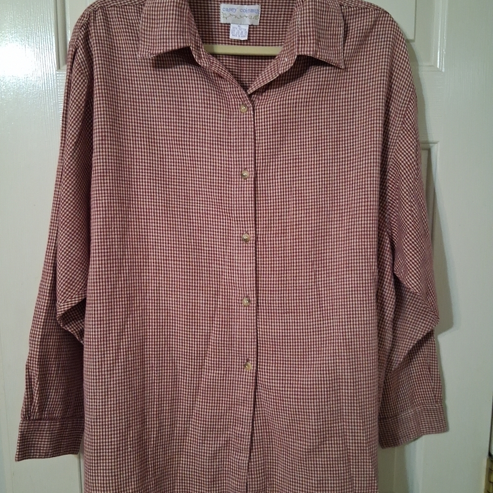 Casey Coleman Woman's SZ XL 100% Cotton Red Check Button Up Shirt